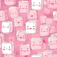 Obraz premium Seamless pattern with happy marshmallows in the style of adventure time.
