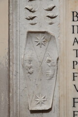 Sculpted Detail with Two Hands with Pointing Fingers and Stars at the Santa Maria della Pace Church in Rome, Italy