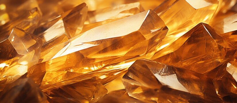 Many yellow crystals on a surface