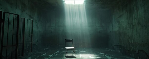 Interrogation room with small light overhead. Dark Interrogation theme