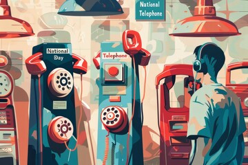 illustration with text to commemorate National Telephone Day - obrazy, fototapety, plakaty
