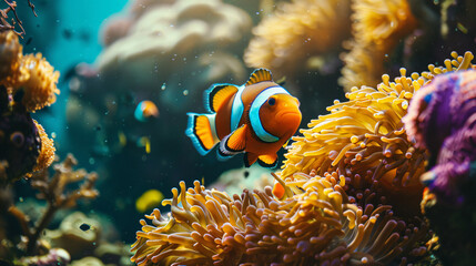Fototapeta na wymiar Clown coris and coral reef in Red sea