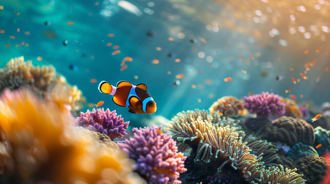 Clown coris and coral reef in Red sea