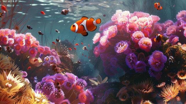 Clown coris and coral reef in Red sea