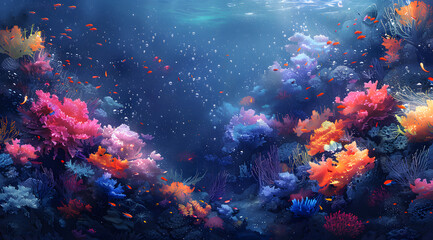 Fototapeta na wymiar Marine Ballet: A Watercolor Symphony of Fluttering Fins and Coral Gardens
