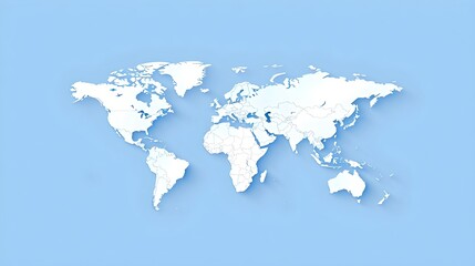 Simplified Stylized World Map on a Pastel Blue Background. Modern Minimalistic Design for Global Concepts. Visual Representation of Earth. AI
