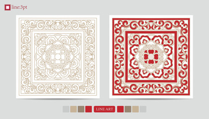 Luxury festive Chinese oriental traditional culture premium classical decoration red gold line art design vector illustration. Covers, greeting cards, logos, packaging, posters, backgrounds © Wenday