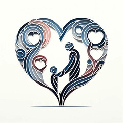Heart Illustration With Adult and Child, Caregiving and Love, Isolated