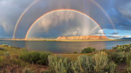 Fototapeta na wymiar rainbow over the river,generative ai