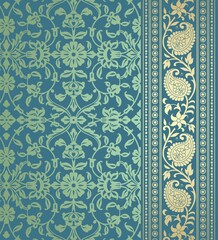 wedding card design, traditional paisley floral pattern , royal India	