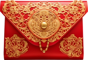 golden angpao,angpao made of gold isolated on white or transparent background,transparency 