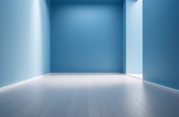 A blue empty room, the walls are illuminated. Minimalistic interior.
