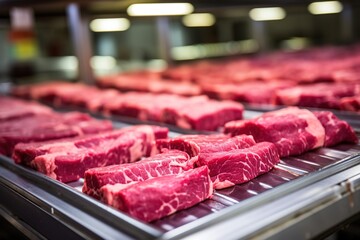 Food production process in a plant. Producing raw meat
