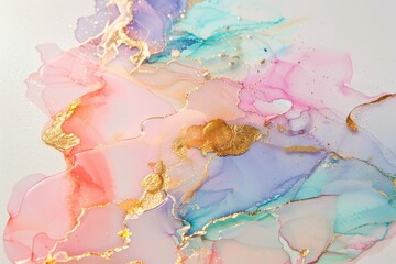 Colorful alcohol ink painting with gold accents.