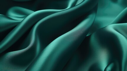 Texture of emerald green silk fabric background. AI generated.