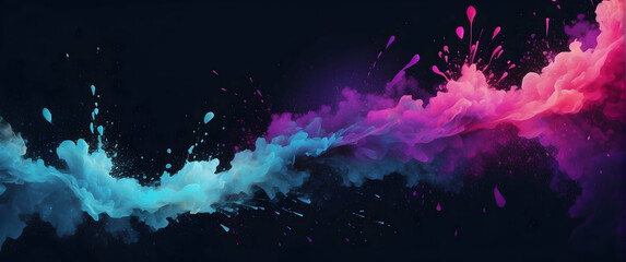 A dynamic and vivid illustration of pink and blue paint splashing across a dark backdrop, conveying energy and motion