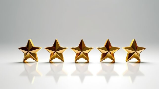 Five golden stars on a white background. AI generated.