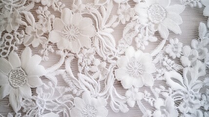 White lace fabric with flowers texture background. AI generated.