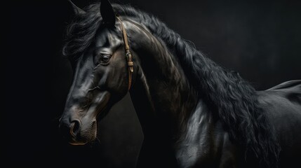 Portrait of a black horse on a dark background. AI generated. - Powered by Adobe