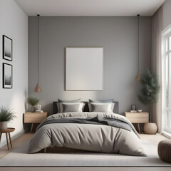 Interior mock-up, cozy contemporary bedroom, Scandinavian style, 3d render