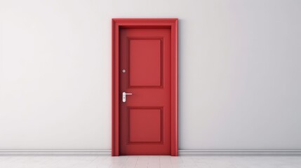 Red simple door on a white background. AI generated.