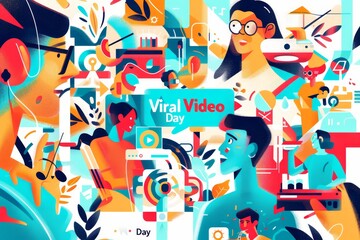 illustration with text to commemorate Viral Video Day - obrazy, fototapety, plakaty