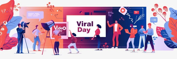 illustration with text to commemorate Viral Video Day - obrazy, fototapety, plakaty