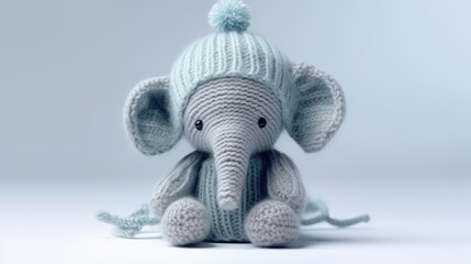 Knitted elephant toy. AI generated.