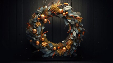 Christmas wreath on a dark background. AI generated.