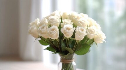 Wedding bouquet of white roses. AI generated.