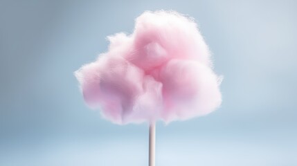 Pink cotton candy on a stick on a blue background. AI generated.