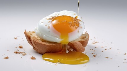 Poached egg on a toast on a white background. AI generated.