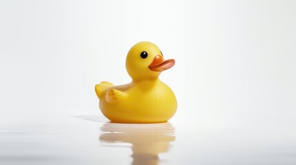 Yellow rubber duck on a white background. AI generated.