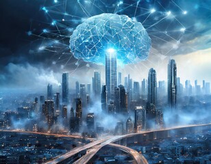 Smart city, artificial intelligence and digital transformation concept. Generated with AI