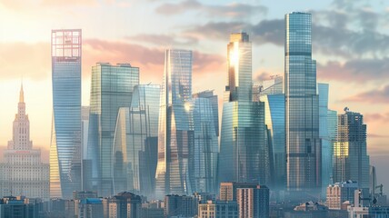 Fototapeta premium Skyline with modern skyscarpers with clean glass facades as background created with Generative AI