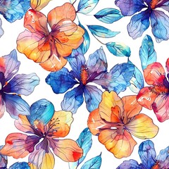 Exotic watercolor boho flowers in a vibrant seamless pattern, ideal for unique and eye-catching travel accessories. Seamless Pattern, Fabric Pattern, Tumbler Wrap, Mug Wrap.