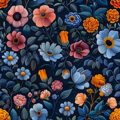 Obraz premium Nature-Inspired Navy Blue Floral Pattern for Interior Decor