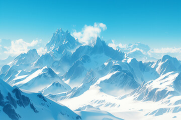 Fototapeta na wymiar Cloud-covered Snowcapped Mountains - Majestic Winter Landscape
