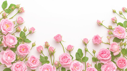 Elegant Rose Frame: Pink Roses on White Background
