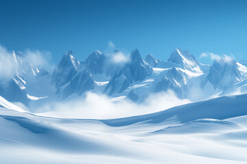 Cloud-covered Snowcapped Mountains - Majestic Winter Landscape