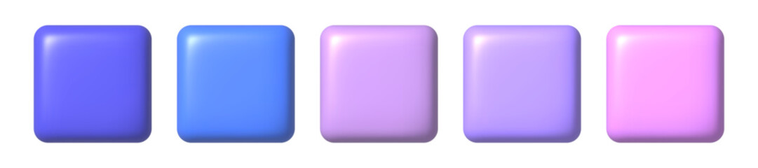 Purple and pink square buttons. 3D icons vector illustration.