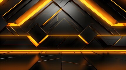 3d rendering of yellow and black abstract geometric background. Scene for advertising, technology, showcase, banner, game, sport, cosmetic, business, metaverse. Sci-Fi Illustration. Product display