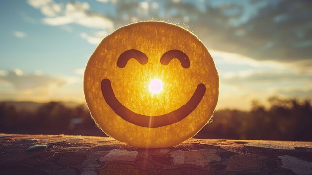 A yellow smiley face sitting on top of a table, AI