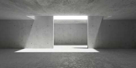 Abstract empty, modern concrete room with ceiling opening and two divider pillars and rough floor - industrial interior background template