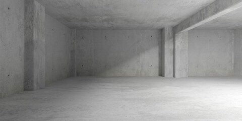 Abstract empty, modern concrete room with double beams and pillars and rough floor - industrial interior background template
