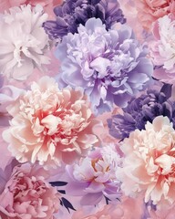 Elegant Background with Pink, Purple, and White Peonies for Wallpaper Design