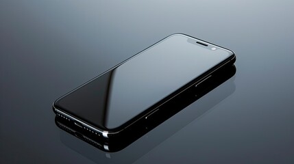 High-tech glossy black smartphone on a reflective surface