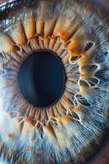 Closeup shot, blue human eye. Frontal view. High Definition. Cinametic Still.