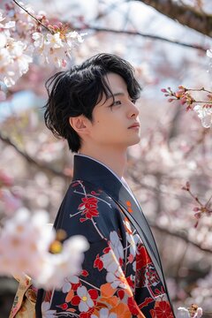 Jepan Furin with a background of cherry blossoms.