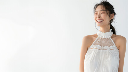 흰색 드레스를 입은 한국 여성